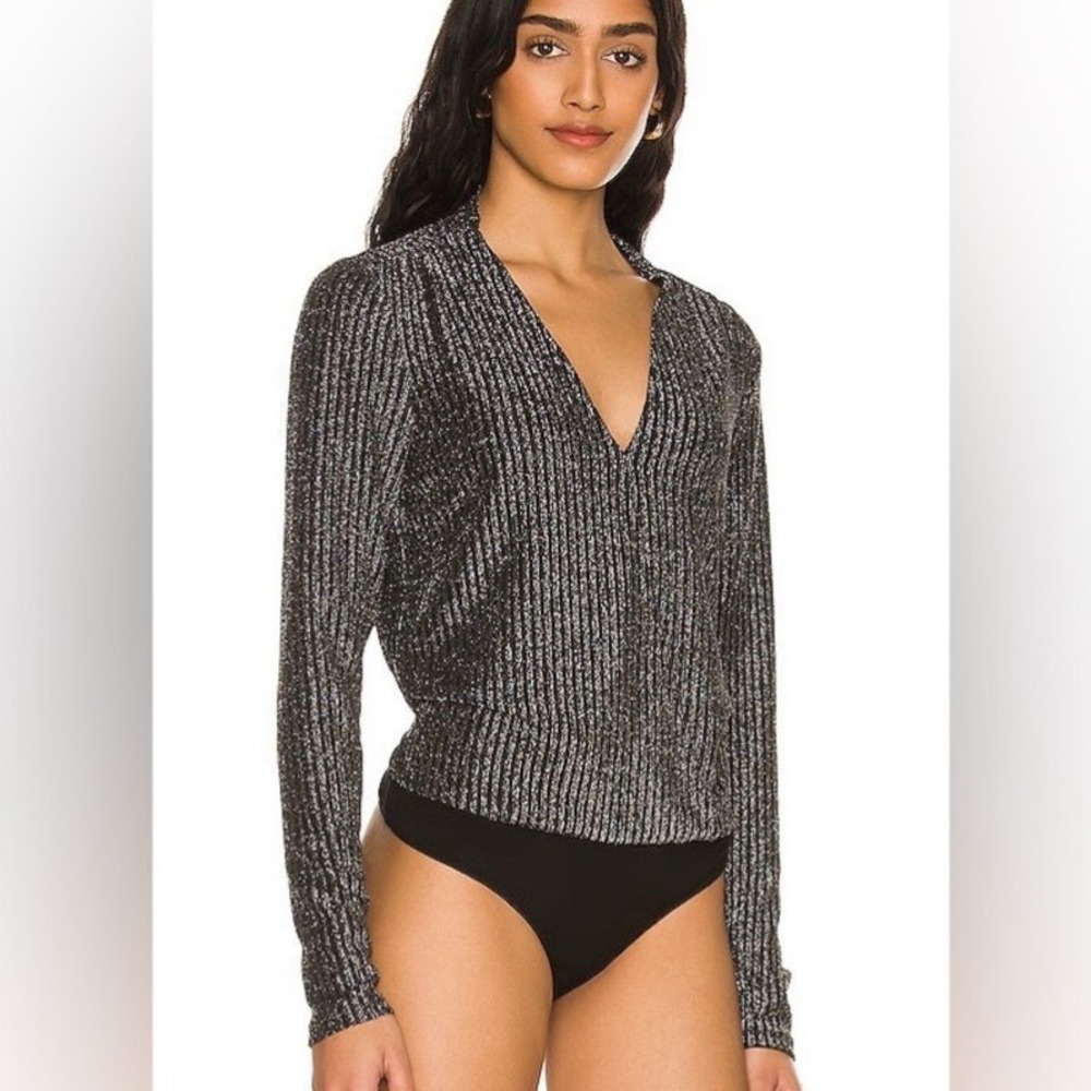 PAIGE Julienne Bodysuit Paige Denim Black Silver Lurex Large New With‎ Tags
